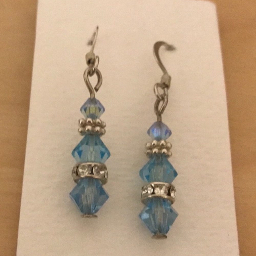 Blue bead/crystal earrings with shepherd hook